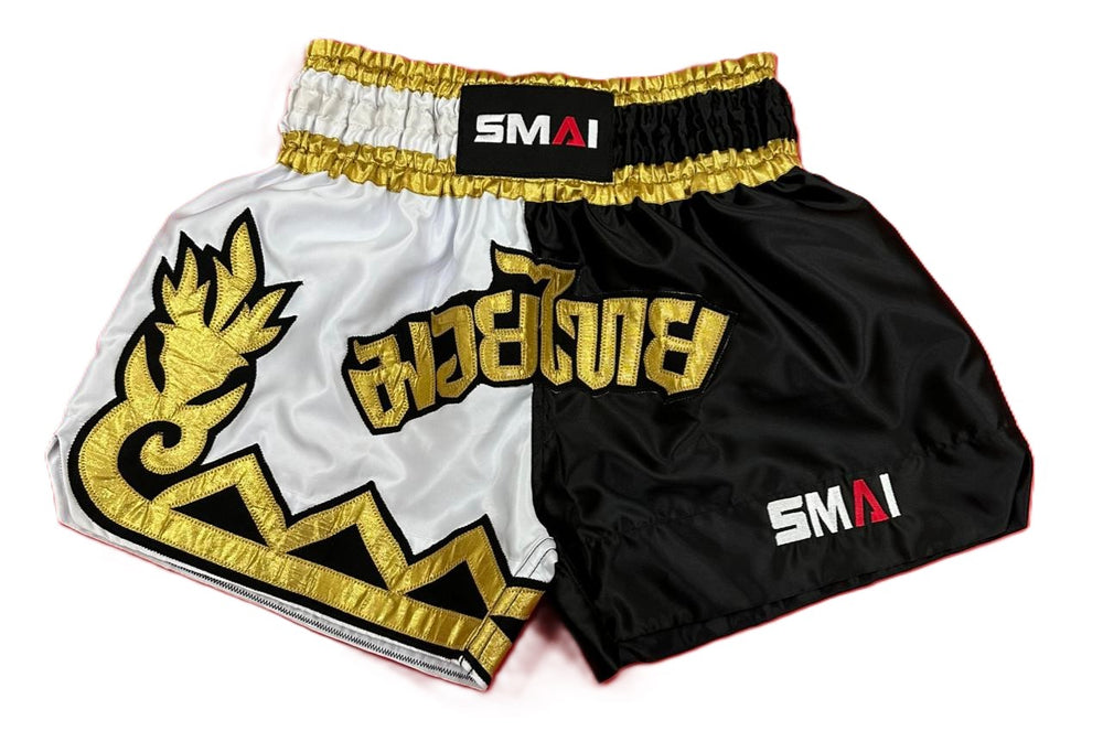 MUAY THAI SHORTS - HVIT/SORT